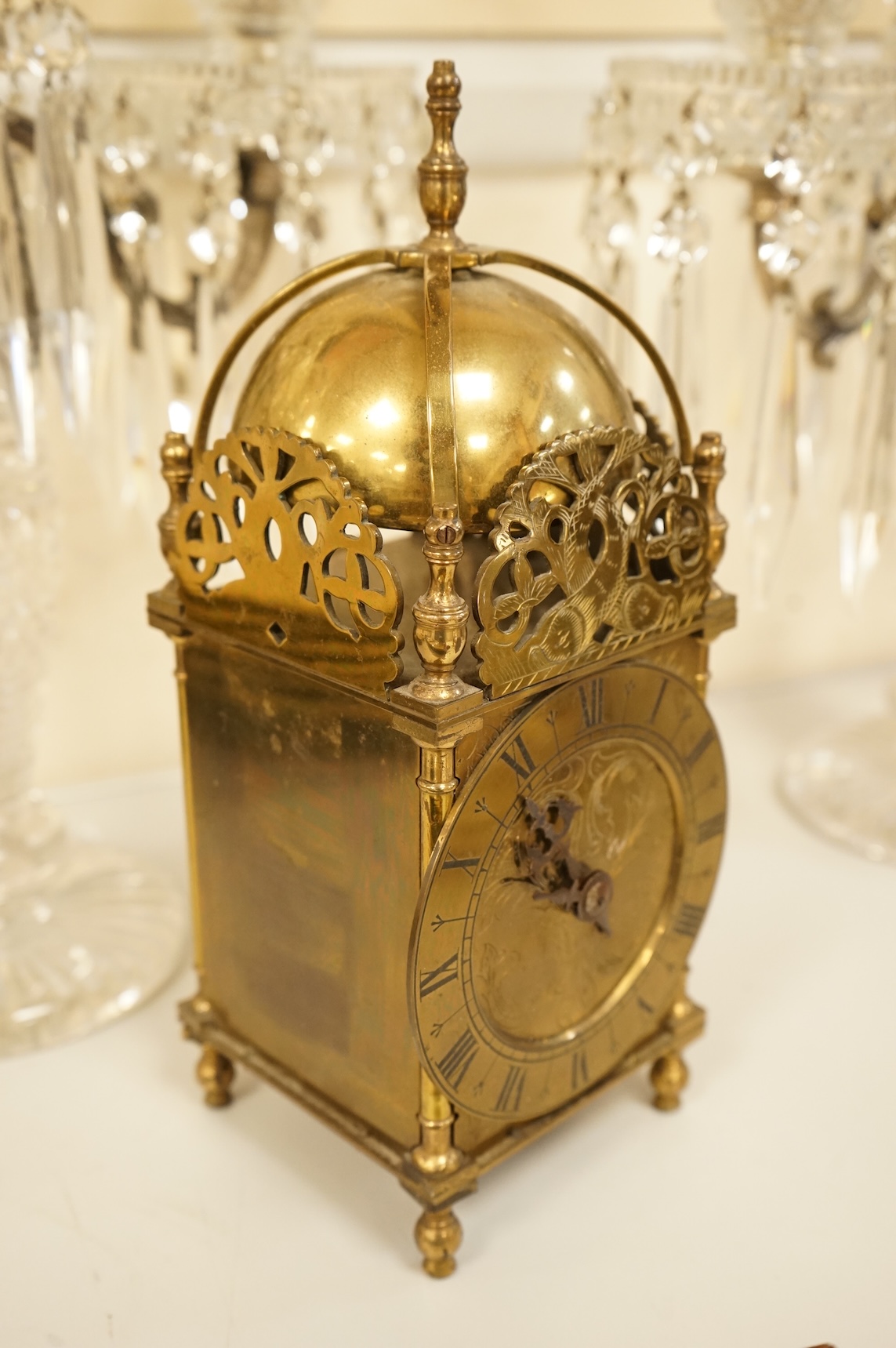 A small brass lantern clock, 26cm high